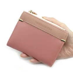 Cartera pequeña con broche para mujer, monedero rosa corto, tarjetero de moda, Mini embrague para niña