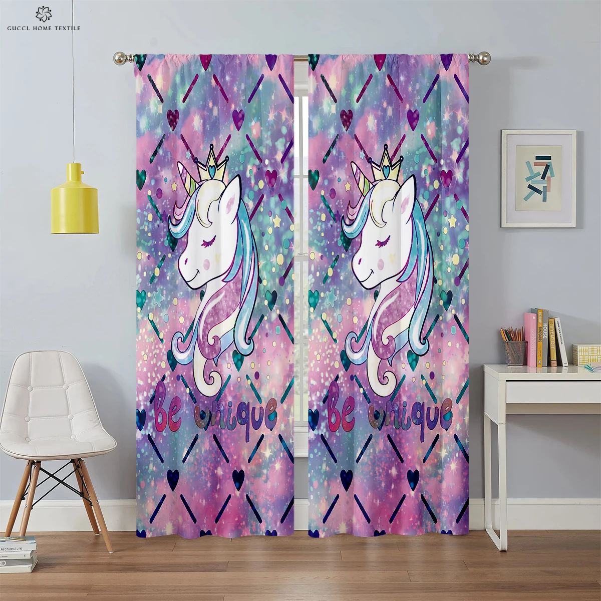 Unicorn Pink Print Window Curtains, Girly Room Decoration, Curtain Rod Pocket, Home Decor, Can Be Customized, 2Pcs