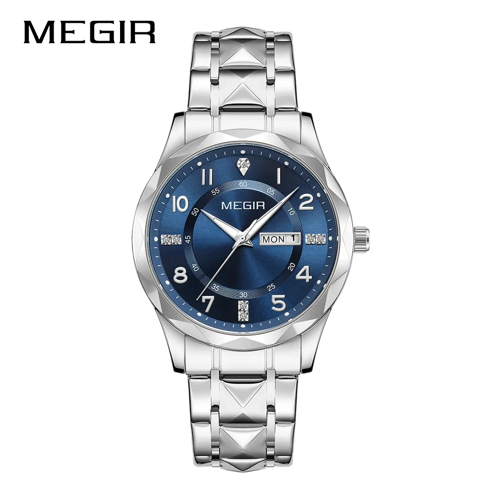 MEGIR Original Waterproof Man Wristwatch Luxury Quartz Stainless Steel Luminous Men Watch Top Brand Business Male Clock