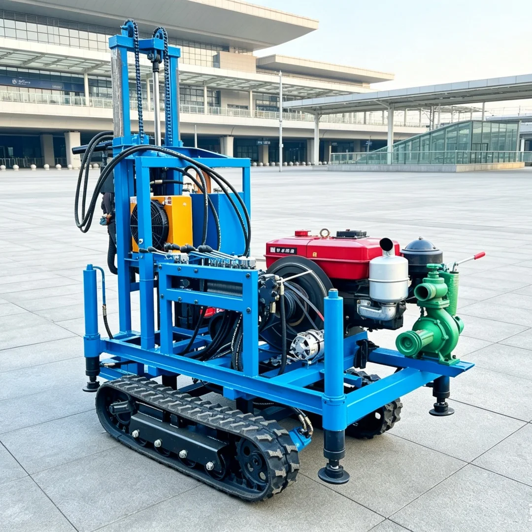Customized 22/25 HP Small Diesel‑hydraulic Crawler Water Well Drilling Rig, Complete‑set Drilling Machine for Overseas Export