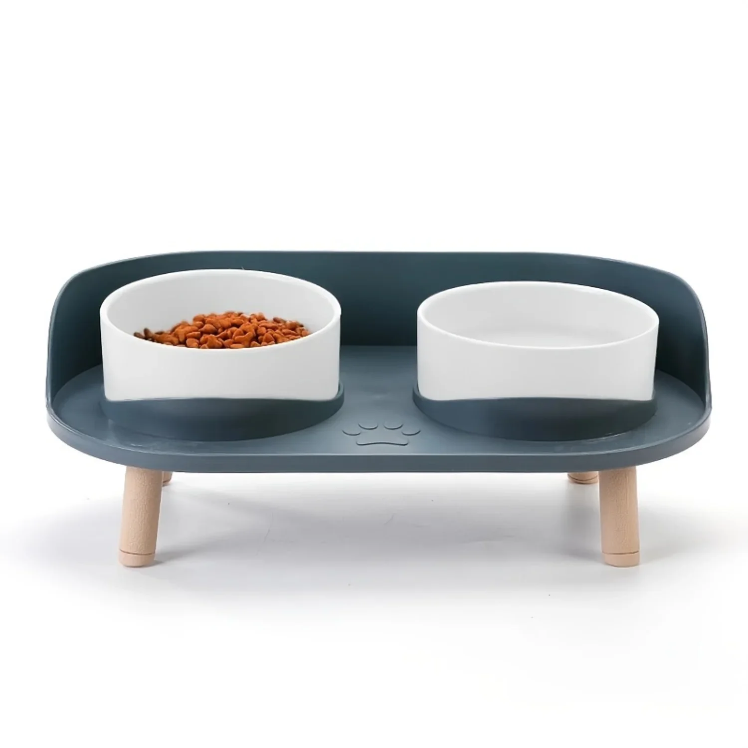 وعاء تغذية مزدوج لطاولة الحيوانات الأليفة مرتفعة للقطط والكلاب - غير قابل للانزلاق، حماية للرقبة، وحدة تغذية للمياه والطعام - مستلزمات الحيوانات الأليفة