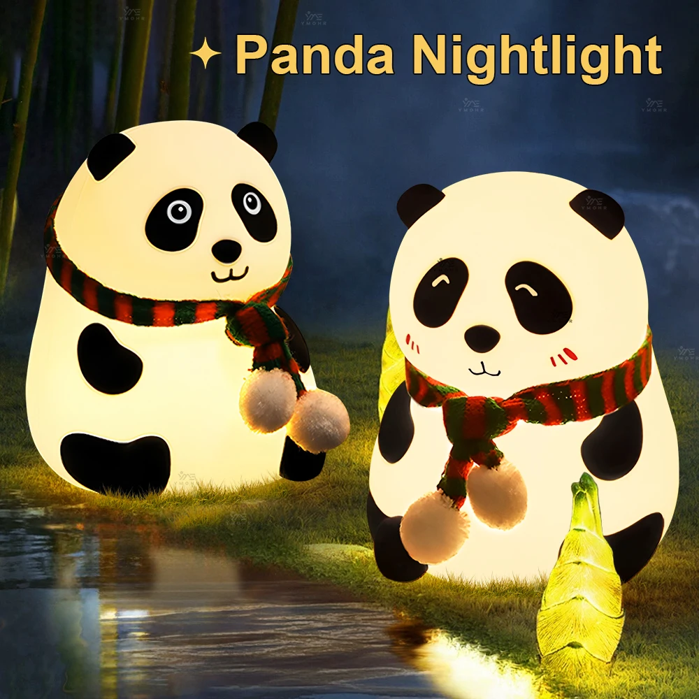 

Panda Silicone Night Light Eye Protection Patting Lamp Bedroom Bedside Decoration Baby Toys Lamp 7 Colour Rechargeable LED Light