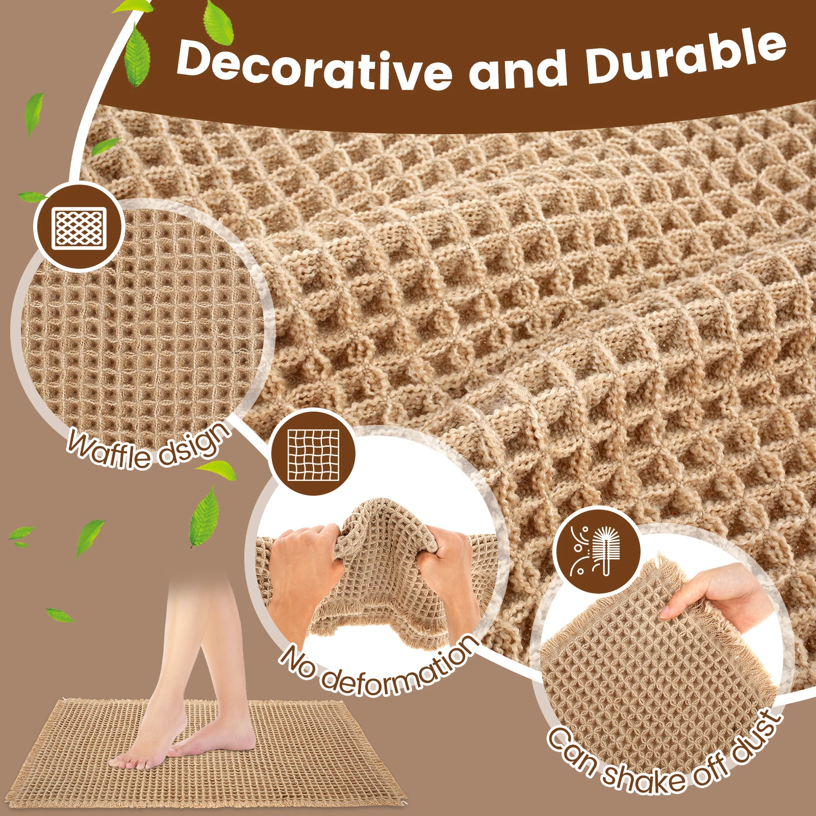 2Pcs Bathroom Mat Double Layer Bath Absorbent Waffle Shower Rugs Non-Slip Rubber Backed Floor Mats for Bedroom kitchen Carpet