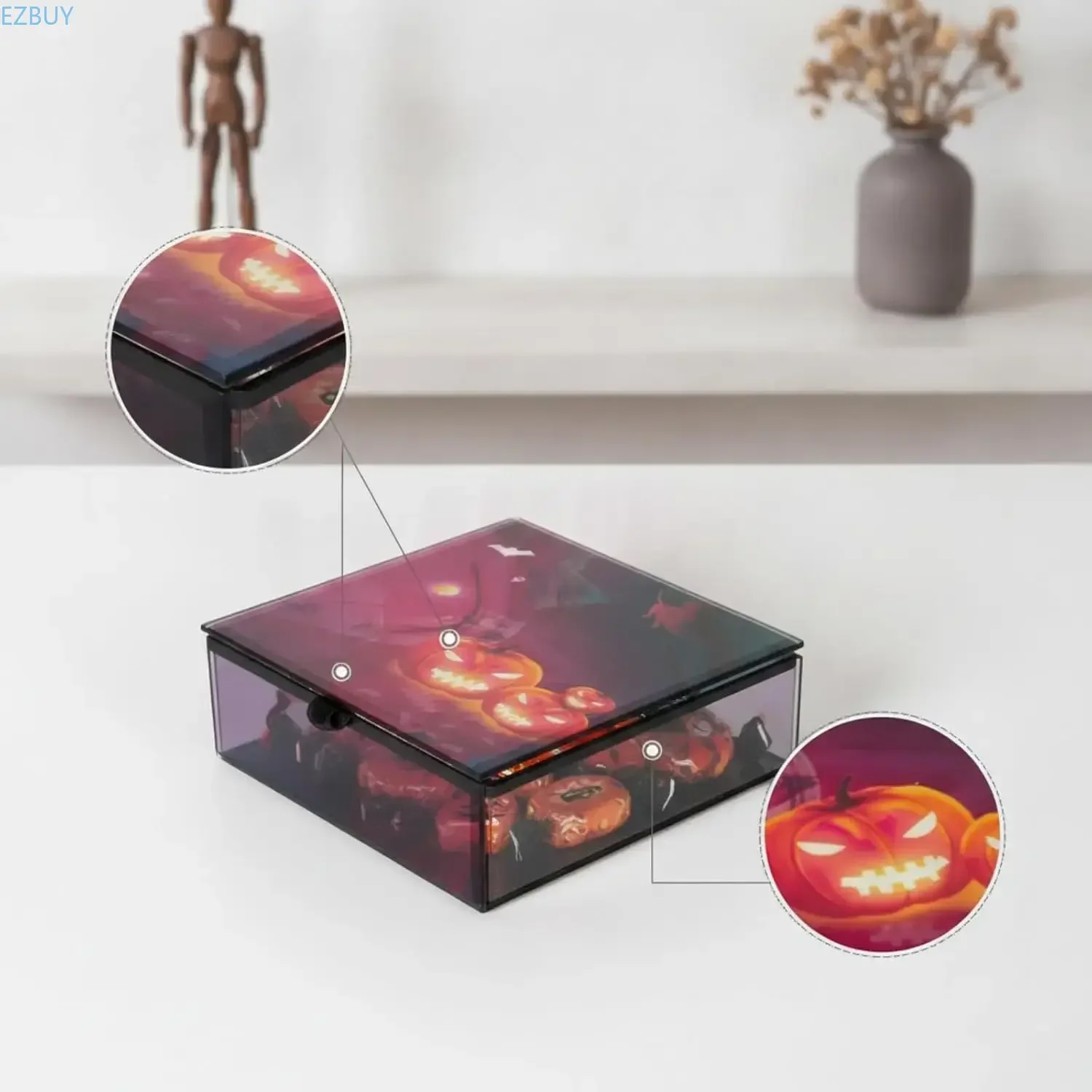 Halloween Party Container Glass Box Storage Case Organizer Keepsake Box With Compact Square Design And Lid Notch