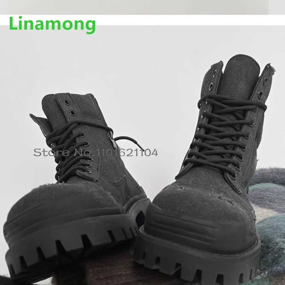 Black Lace-up Ankle Short Boots For Female Women 2025 Round Toe Thick Sole Non-slip Retro Luxury Casual Fashion All-match Shoes