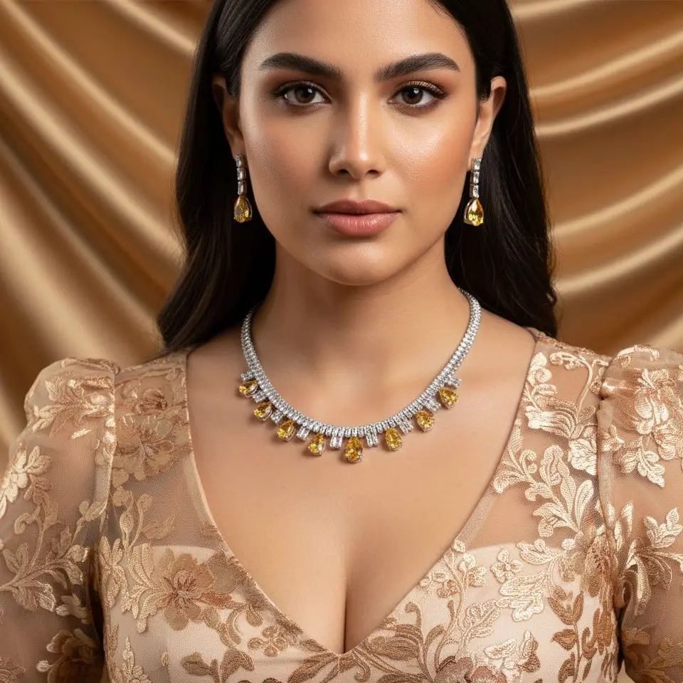 

Роскошный комплект свадебных украшений для женщин с кубическим цирконием CZ, свадебное ожерелье, серьги, комплект ожерелья для выпускного вечера, подарки для невесты и леди