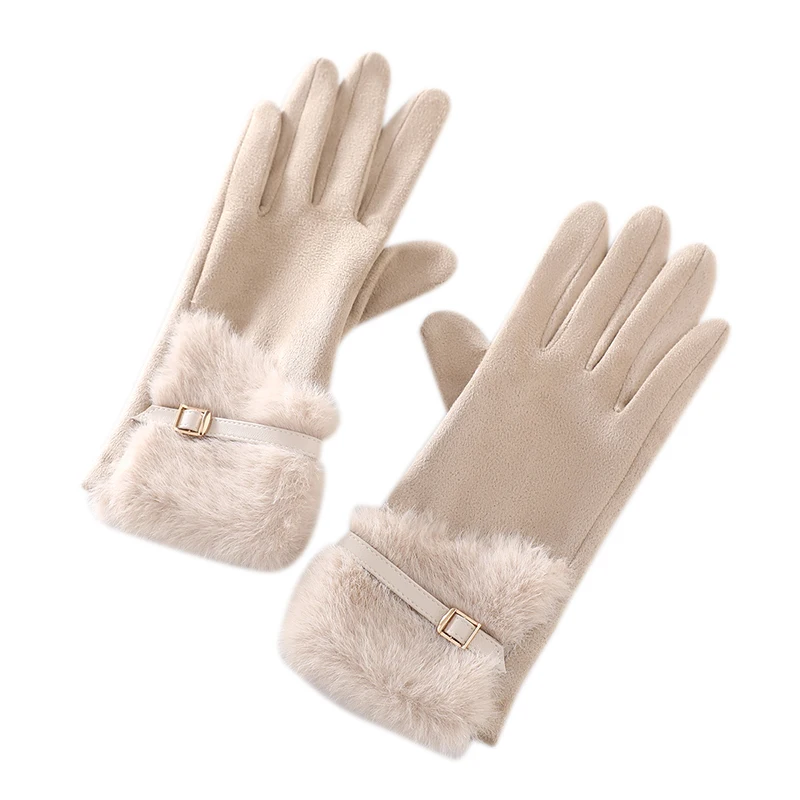 AliExpress NONE Women's Winter Gloves with Fleece Lining, Warm, Windproof, Cold-Resistant, Plush Decoration, Touchscreen Compatible, Suitable for Driving and Cycling, 1 Pair