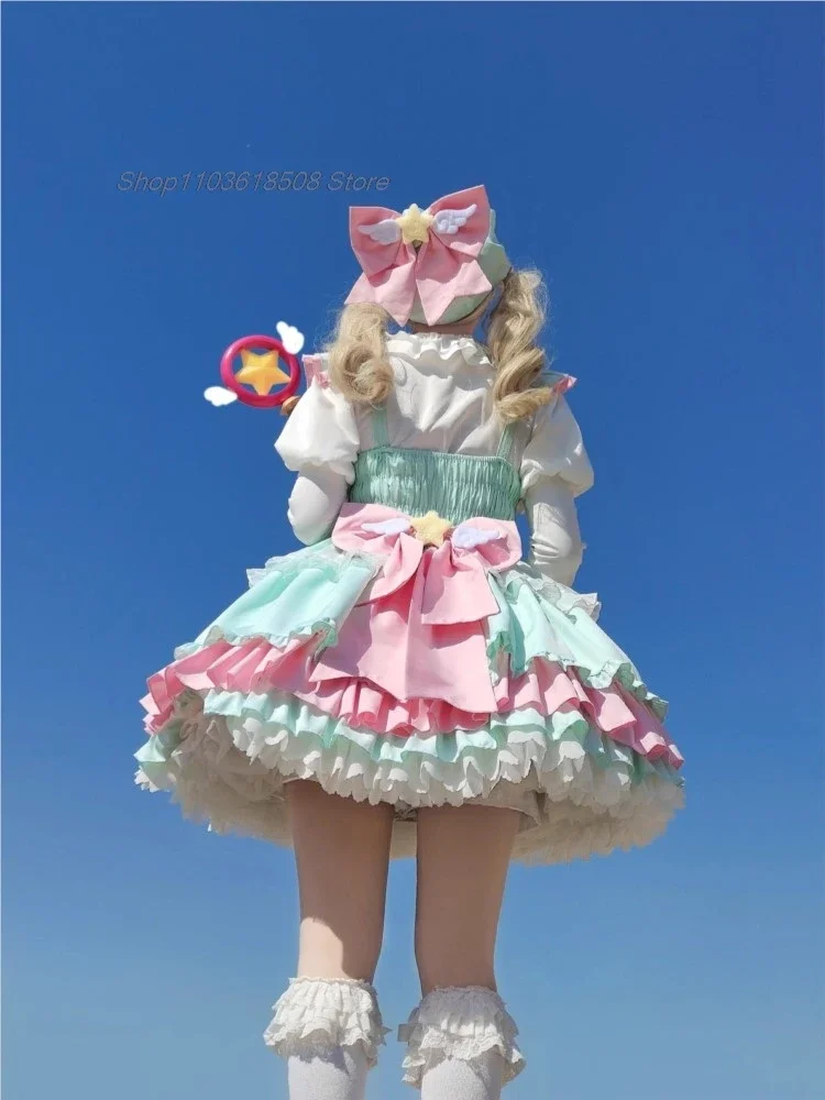 

Anime Lolita Jsk Mini Dress Set Women Sweet Magic Star Bow Ruffles Princess Cosplay Costumes Party Dresses Girls Cute Maid Dress