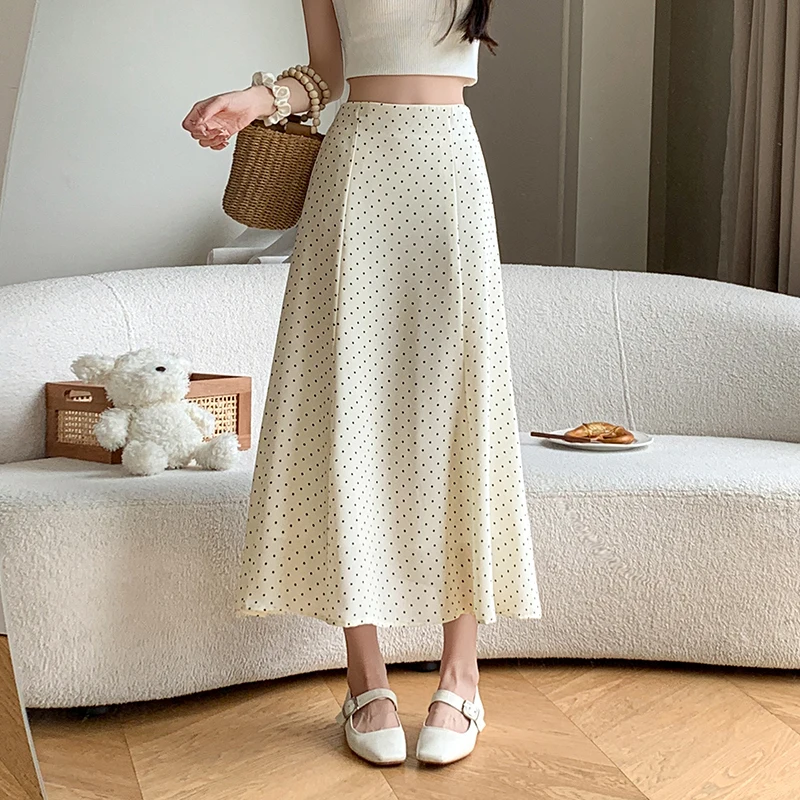 

Новая шифоновая юбка миди с цветочным принтом в стиле ретро, весна-лето 2026, с высокой талией, А-силуэт, фасон «рыбий хвост», в горошек, для женщин, в деловом стиле