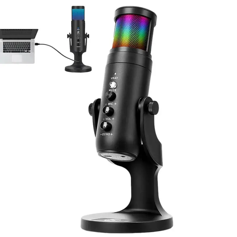 

Condenser Microphone USB Condenser Mic With Quick Mute RGB Indicator Headphone Output Volume Control USB Plug And Play LED Mute