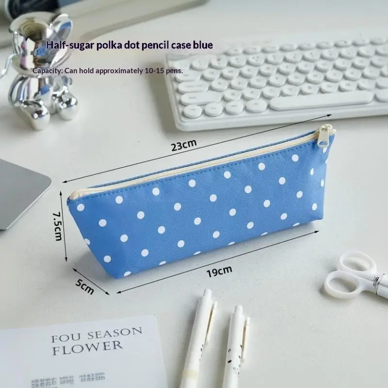 Tragbares Federmäppchen im Polka-Dot-Design mit Reißverschluss, großer Kapazität, Organizer für Schüler-Schreibwaren. – Detail 7