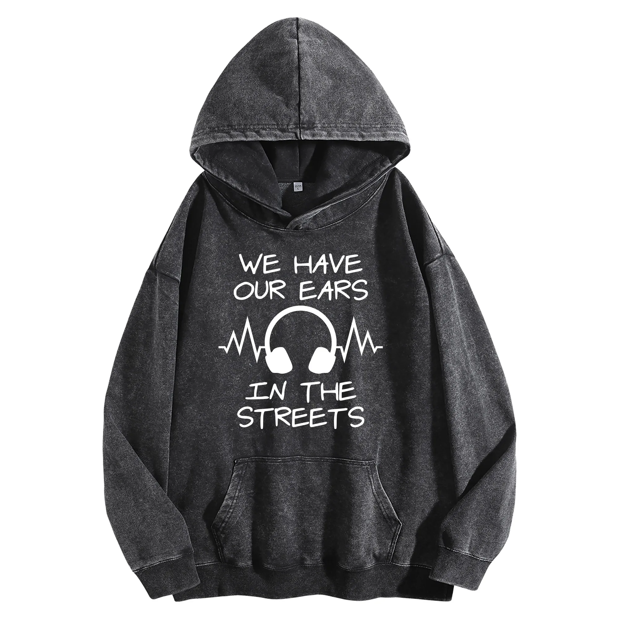 لدينا آذاننا طباعة جرافيك 400G خمر غسلها هوديي للجنسين المتضخم الشارع الشهير البلوز مجموعة الخريف/الشتاء