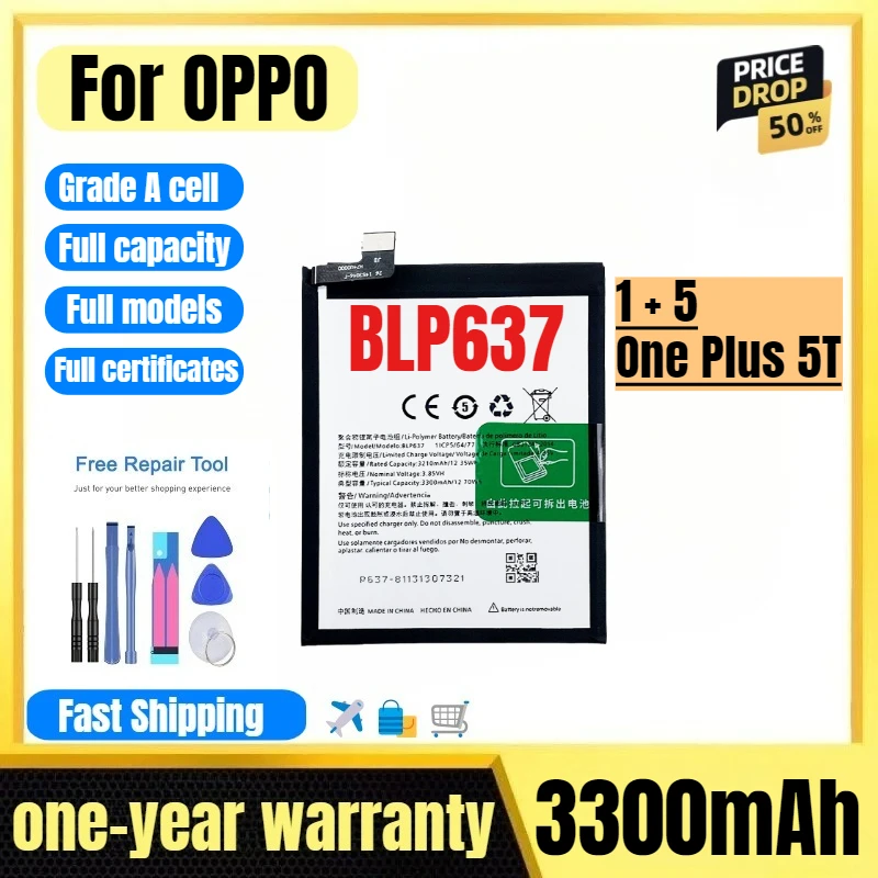 

BLP637 for OPPO 1 + 5/One Plus 5T Mobile Phone Battery High Quality High Capacity Replacement Bateria Grade A Cell with Tools