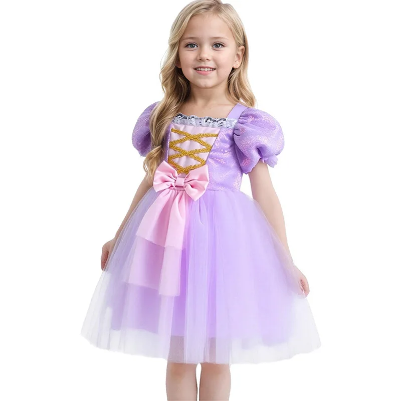 

Girls Princess Dress Purple Big Bow Puffy Dress Cute Baby Birthday Party Dress