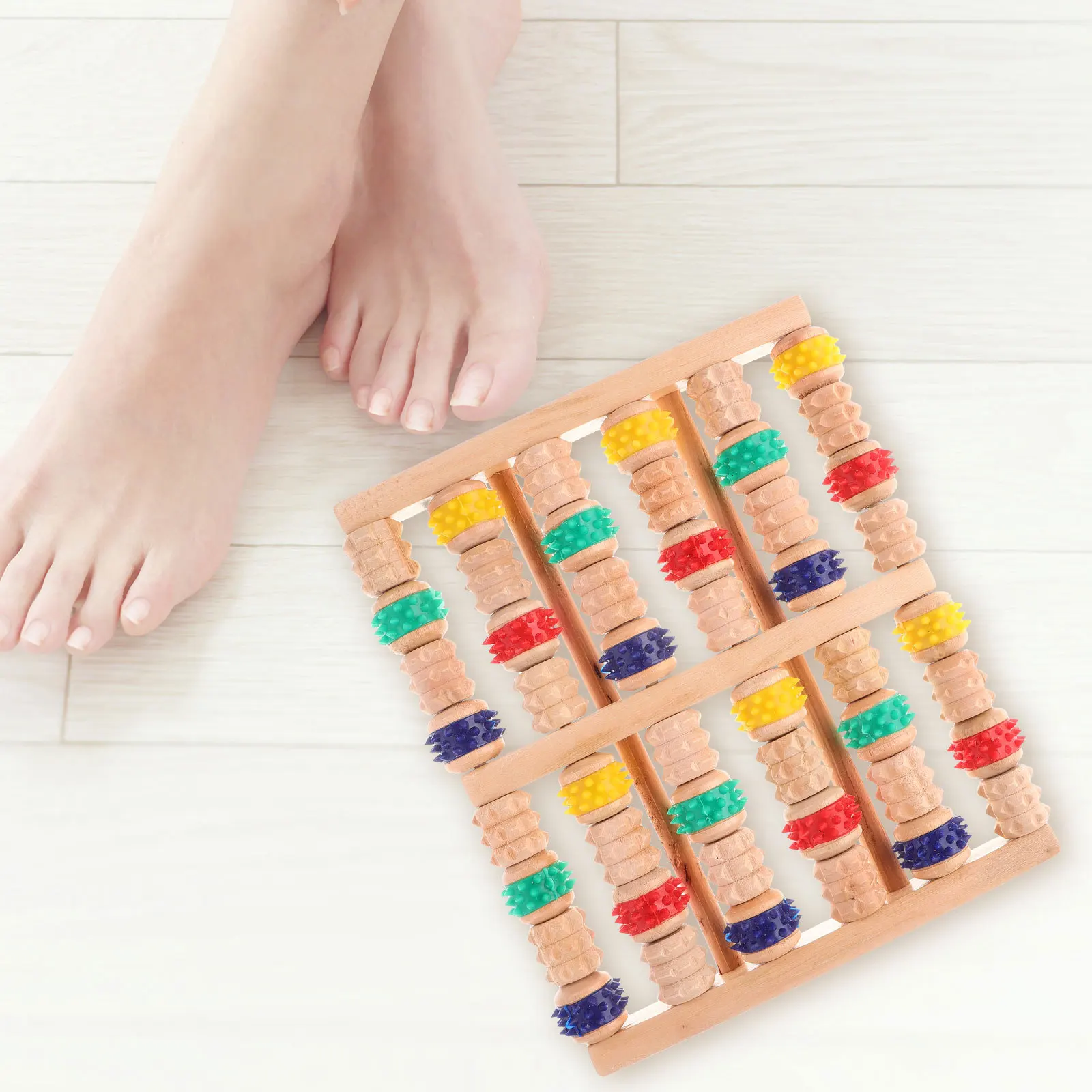 

1pc Rolling Wheel Foot Massager Wooden Foot Massage Roller For Pain Relief Muscle Relaxation Home Office Use Massaging Tool