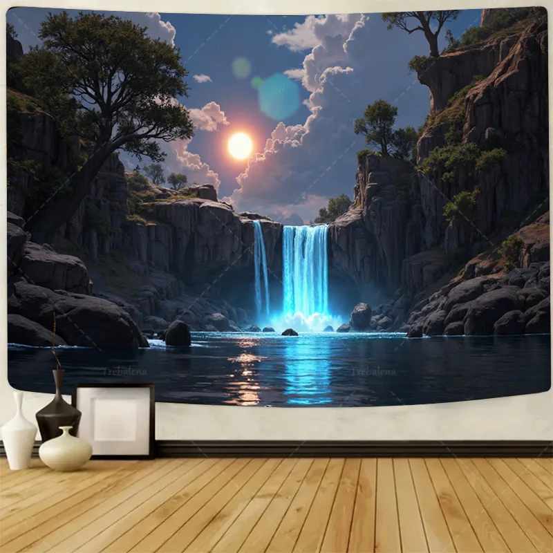 

1pc Wall Tapestry "Enchanted Waterfall Sunset Tapestry - Nature Landscape Wall Art Decor"