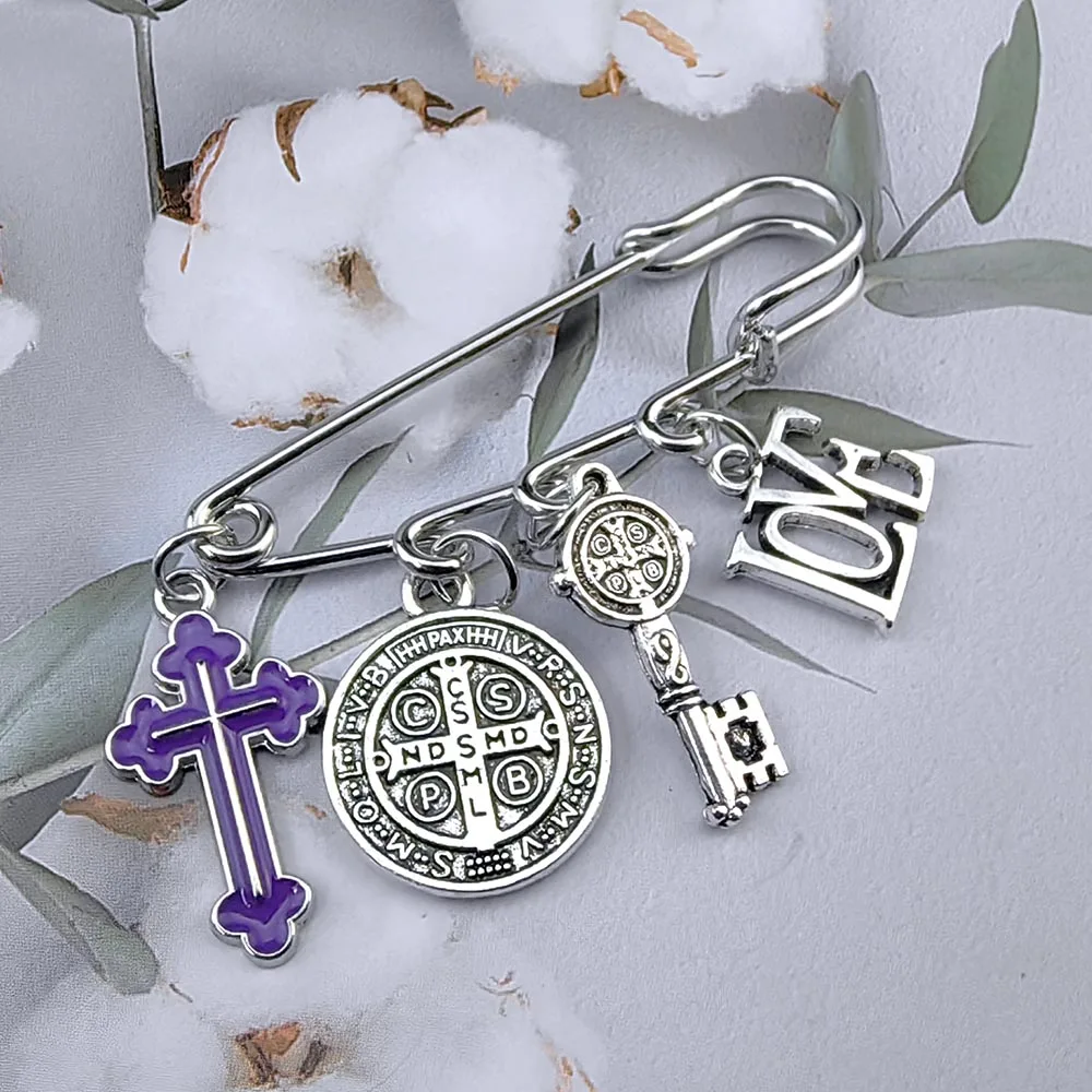 Saint Benedict Medallion Catholic San Benito Paperclip Brooch Charm Buckle Pin Safety Pin I LOVE JESUS Jewelry Accessories Gifts