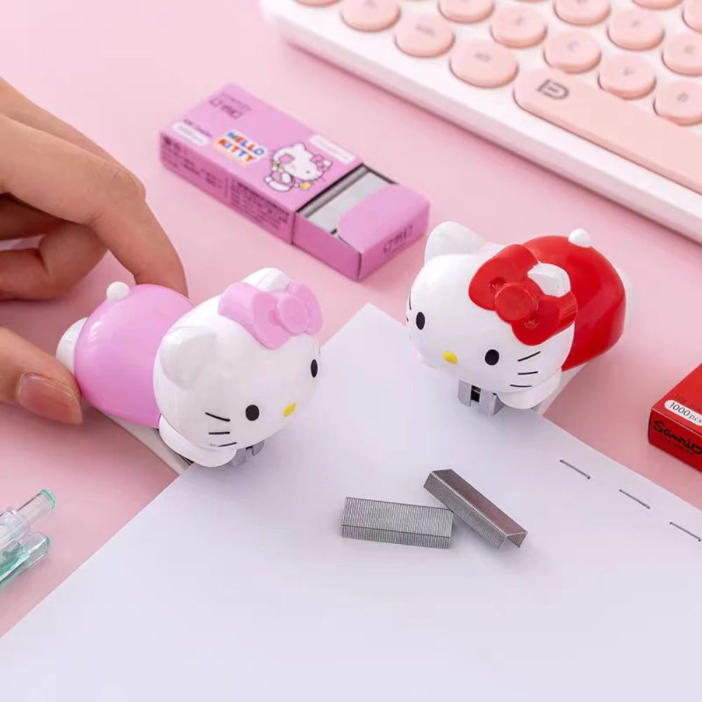 

Genuine Hello Kitty Stapler Set Kawaii Sanrio Kt Cat Teacher Office Supplies Student Cartoon Stationery School Prizes Girls Gift