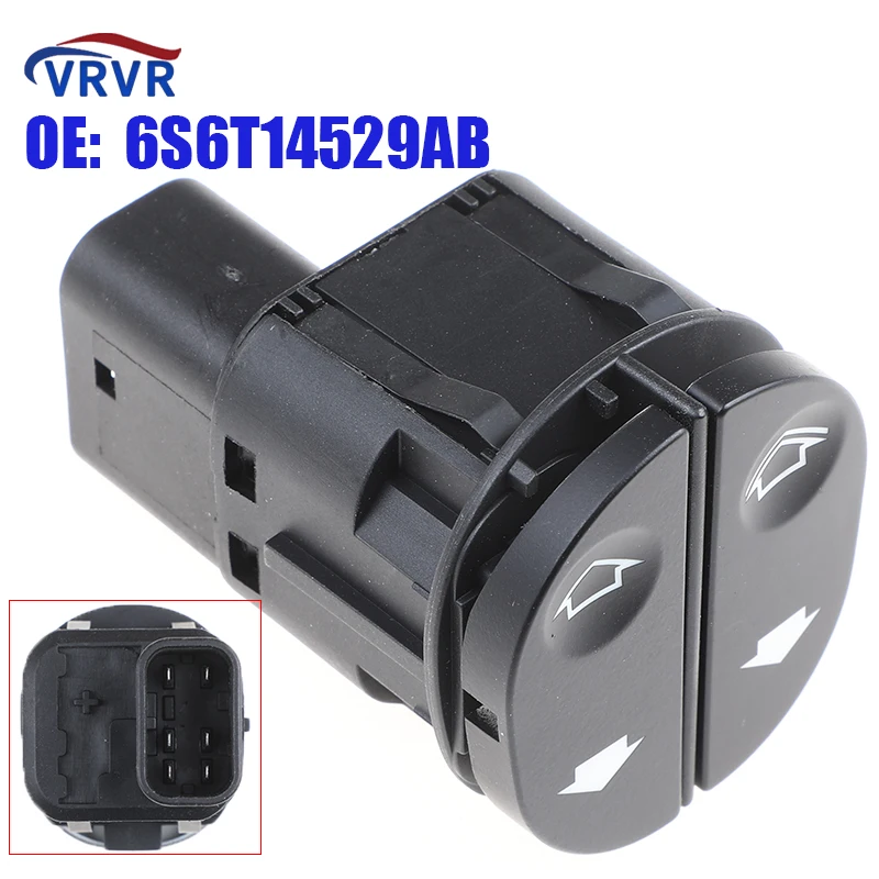 VRVR 6S6T14529AB 6 Pins Black ABS Power Mater Window Switch 1459686 6S6T14529BB For Ford Fiesta Fusion KA Puma Transit