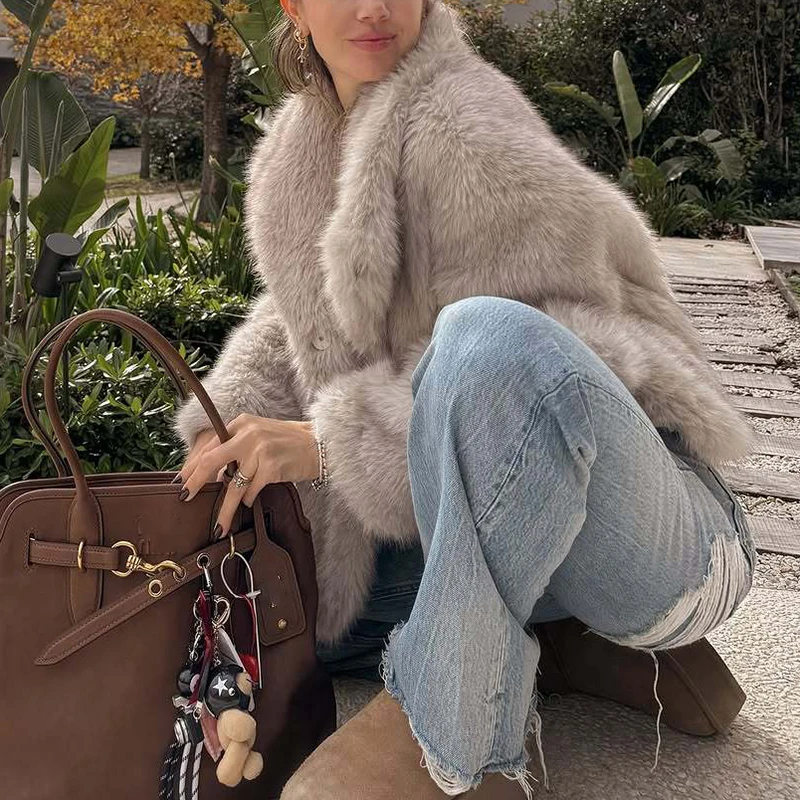 Giacca da pendolare da donna calda con risvolto elegante Capispalla quotidiano in puro colore casual Autunno Inverno Manica lunga Spessore Elegante cappotto peloso