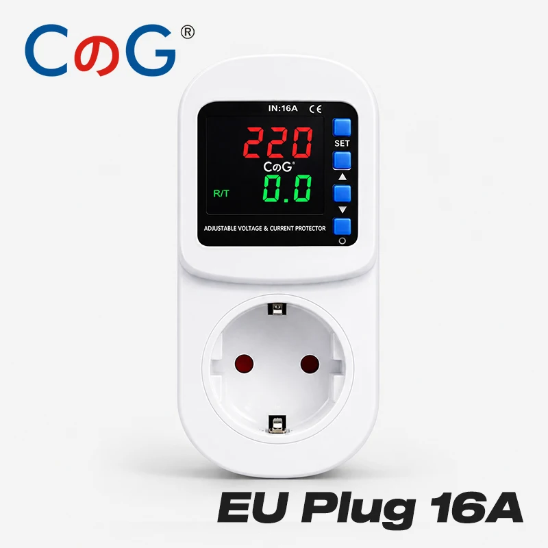 

CG EU Plug 16A Adjustable Voltage Current Protective Socket AC110V/220V Digital Display Automatic Over Under Voltage Protector