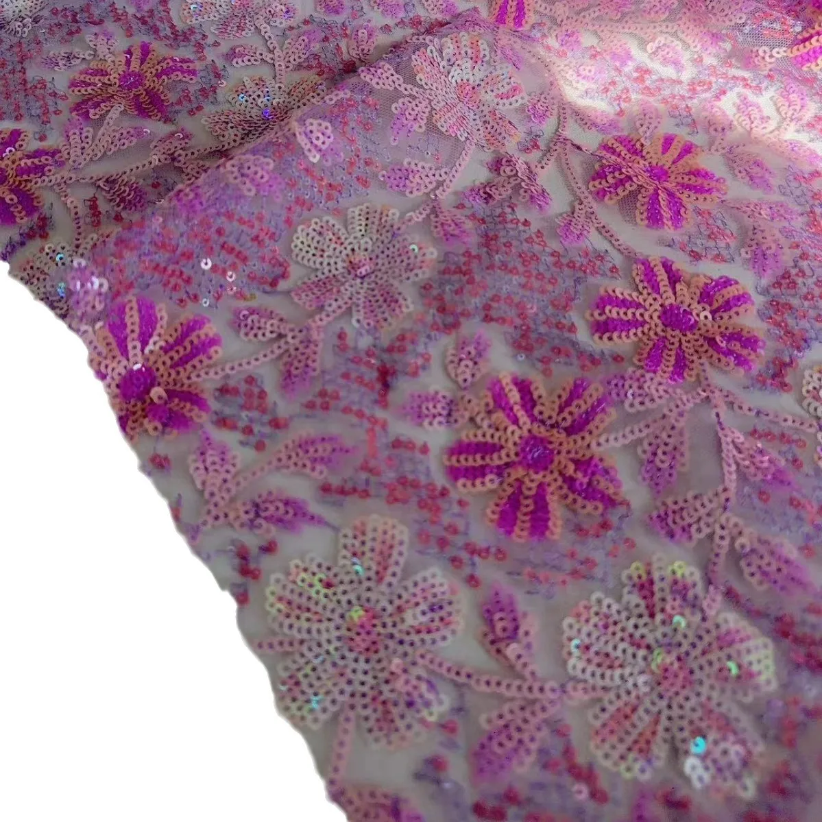5 Yards Mesh Multi-Color Sequined Flower Embroidered Cloth Dress Wedding Fabric
