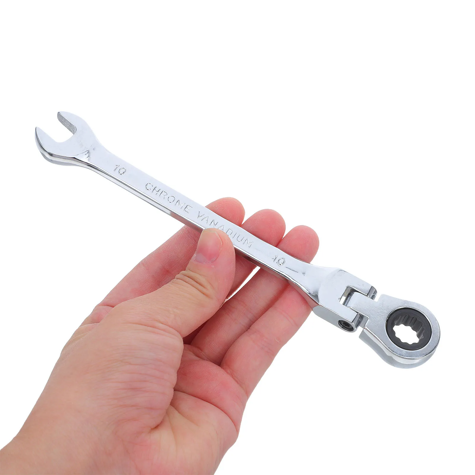 

10mm Flexible Head Ratchet Combination Wrench Spanner 160mm Length Vanadium Steel Silver Durable Easy Handle 10mm Wrench