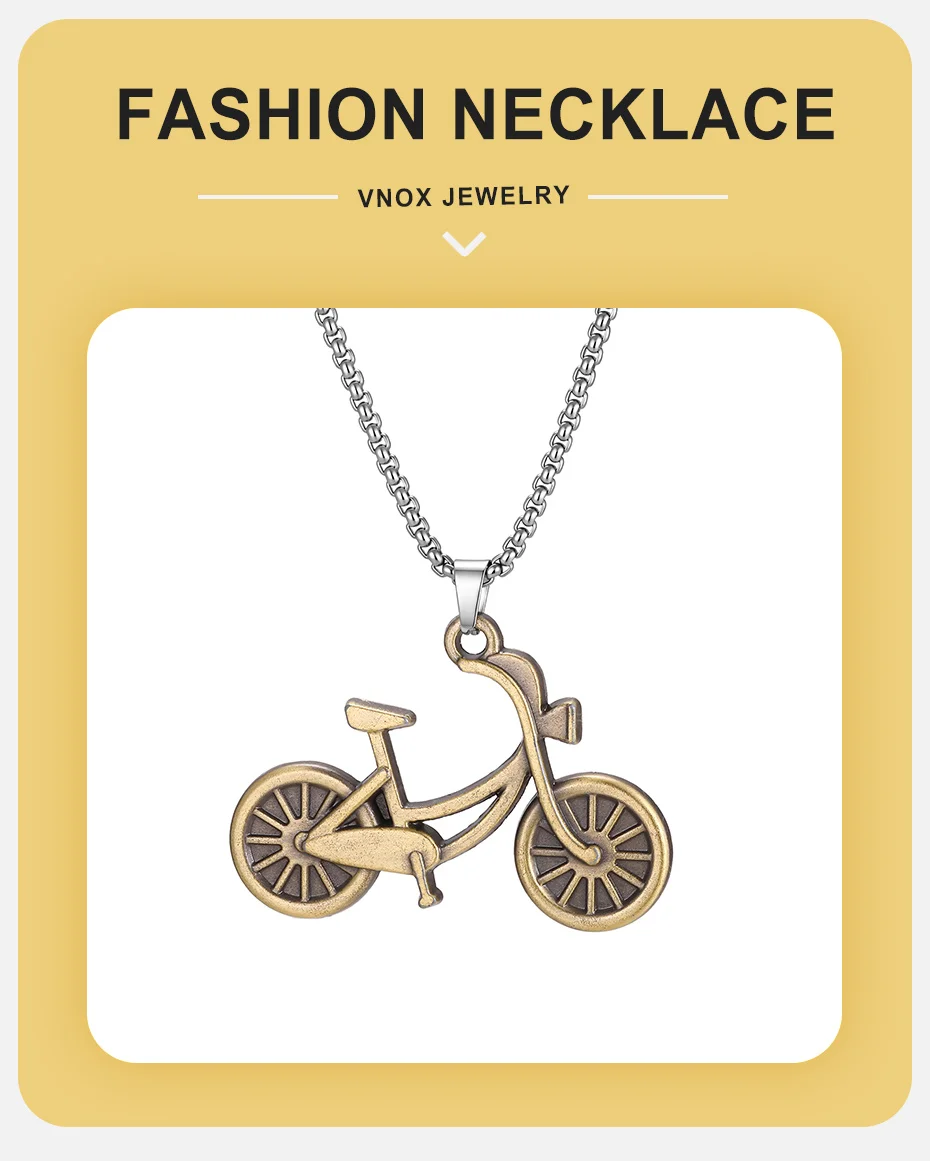 Vnox Retro Fahrrad-Anhänger Halskette für Männer, Vintage Legierung Fahrrad-Charm 70cm Edelstahl Kastenkette Punk Radfahrer-Schmuck Geschenk – Detail 1