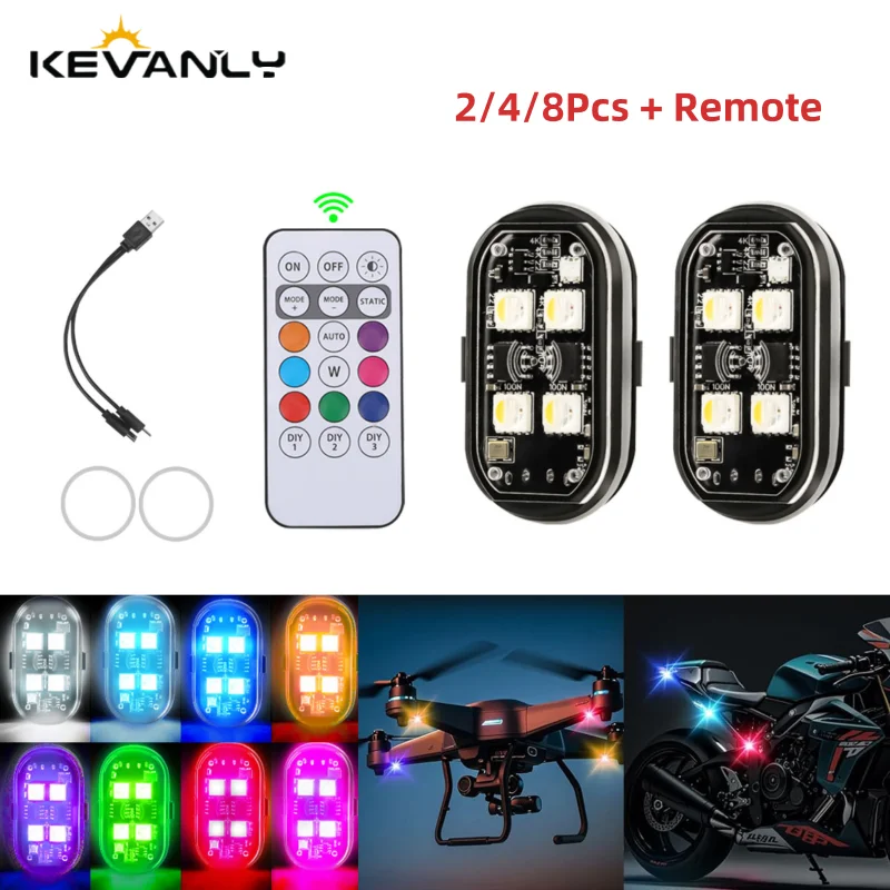 Car Decoration light Atmospher Lamp Wireless LED Strobe Lights 8 Colors Rechargeable Warning Light for Motorcycle Aircraft Bike