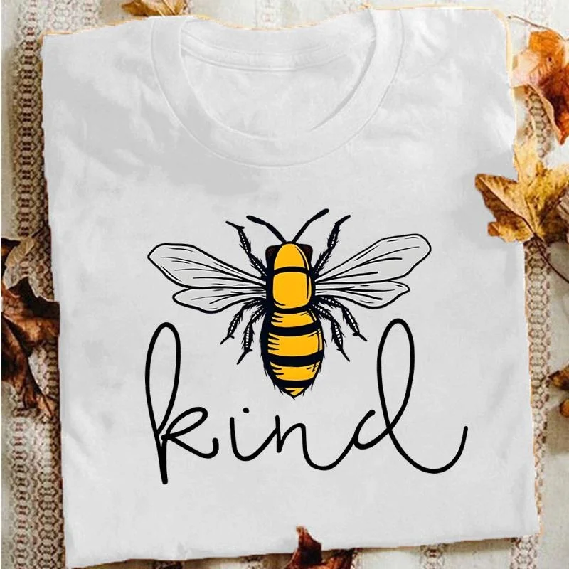 

Funny Bee Be Kind Graphic T-shirts For Women Summer Lovely Short Sleeve Casual Round Neck Loose T-shirt