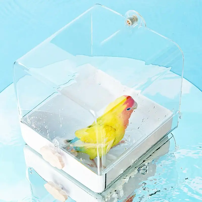 

Parakeet Bath Portable Parrot Bath Bird Shower Bird Cage Accessories With Hooks And Bottom Drawer Indoor Bird Bath For Small