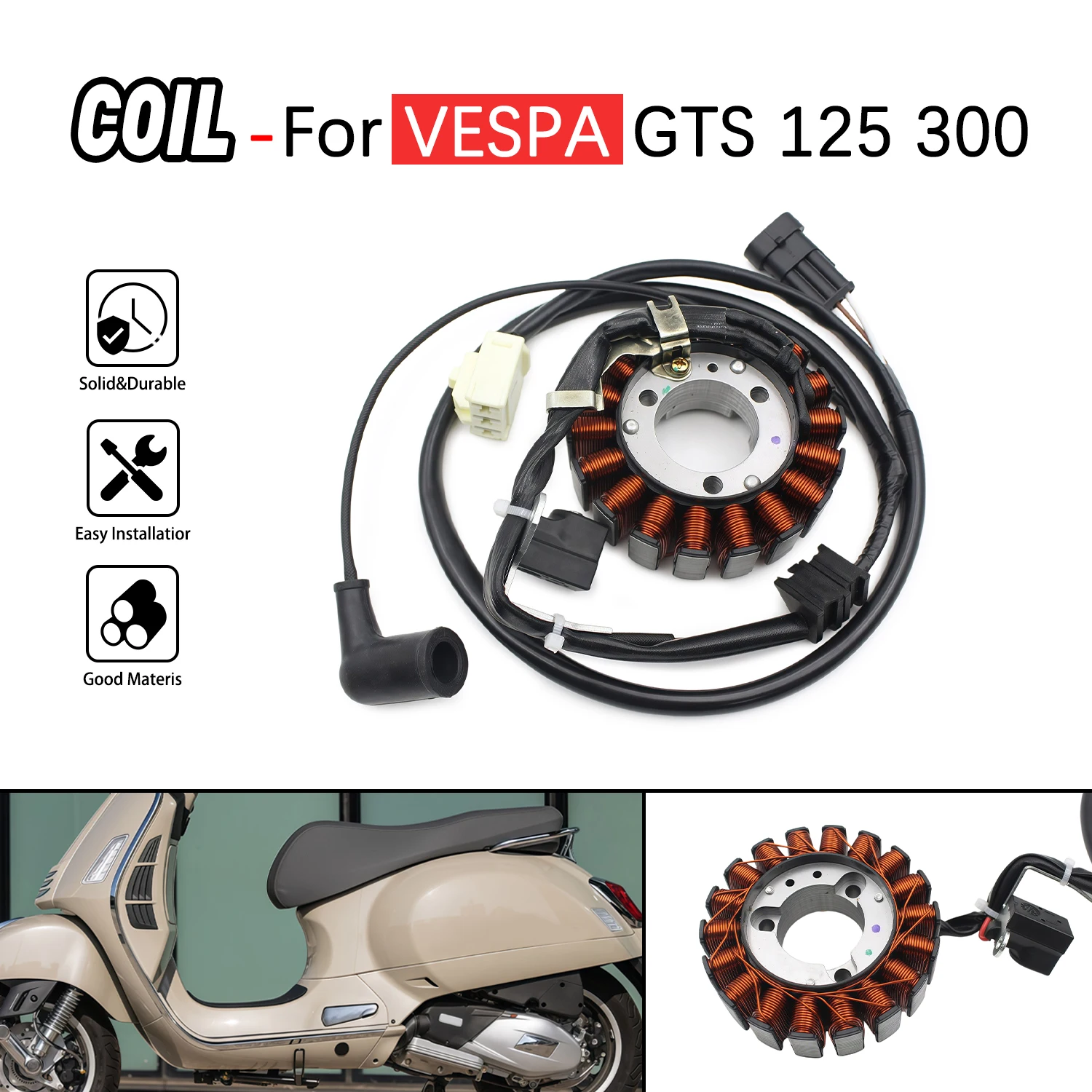 

642054 Motorcycle Scooter Coil Magneto Stator For VESPA GTS 125 300 MP3 IE TOURING 300