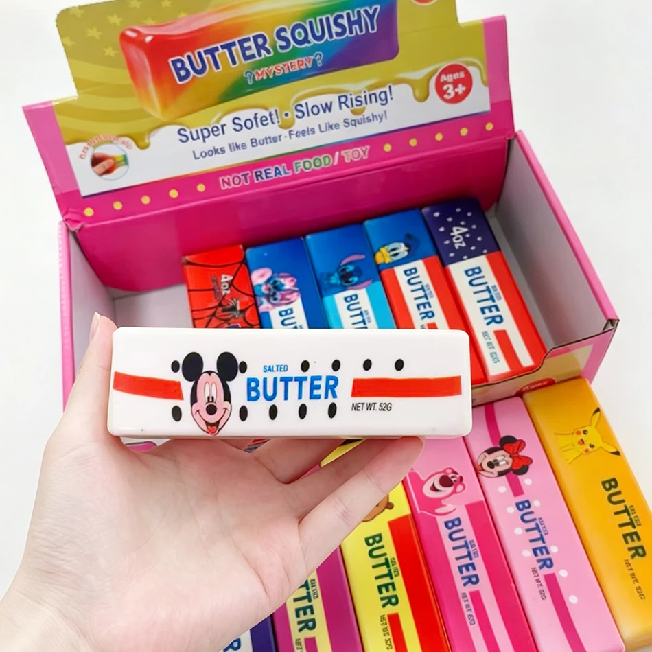 12PCS Full Box Cartoon Series Soft Butter Squishy, Soft Silicone Butter Stick Squeeze Toy, Party Favor Mini Gifts