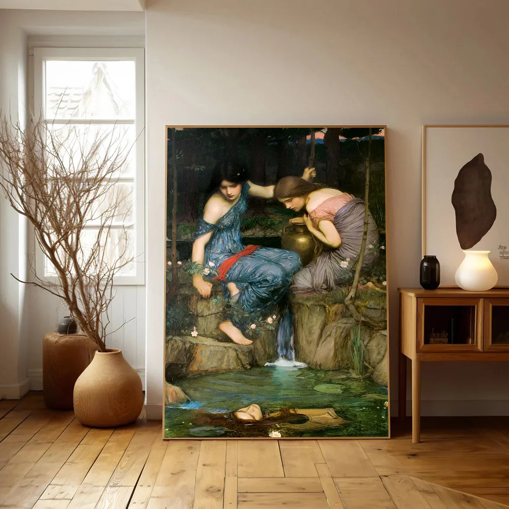 John William Waterhouse Movie Sticky Posters Fancy Wall Sticker for Living Room Bar Decoration Vintage Decorative Painting
