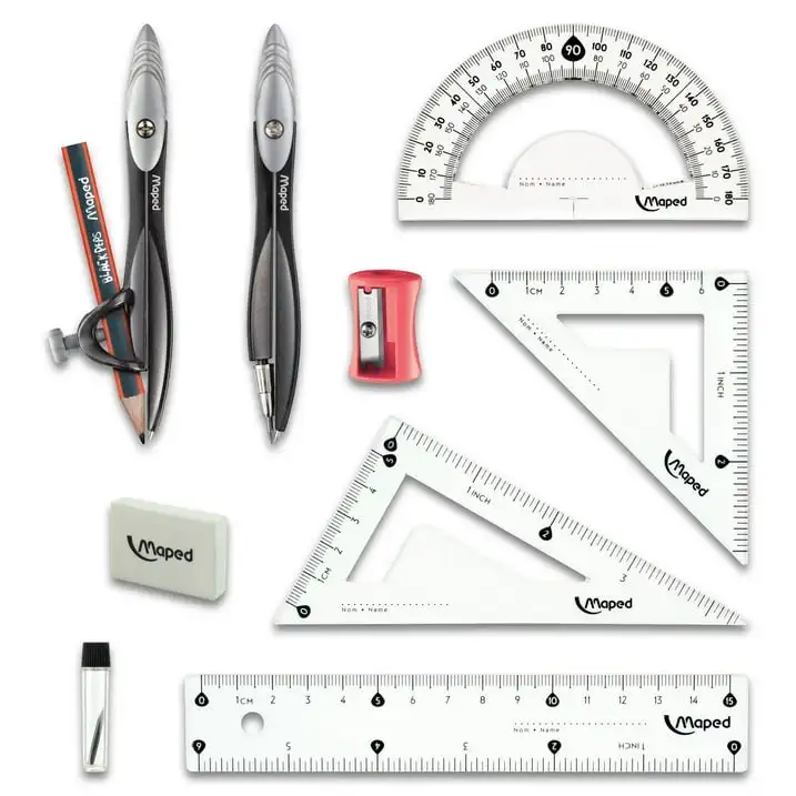 Maped Study Geometry 10 Piece Set with Metal Compasses & Measuring Tools