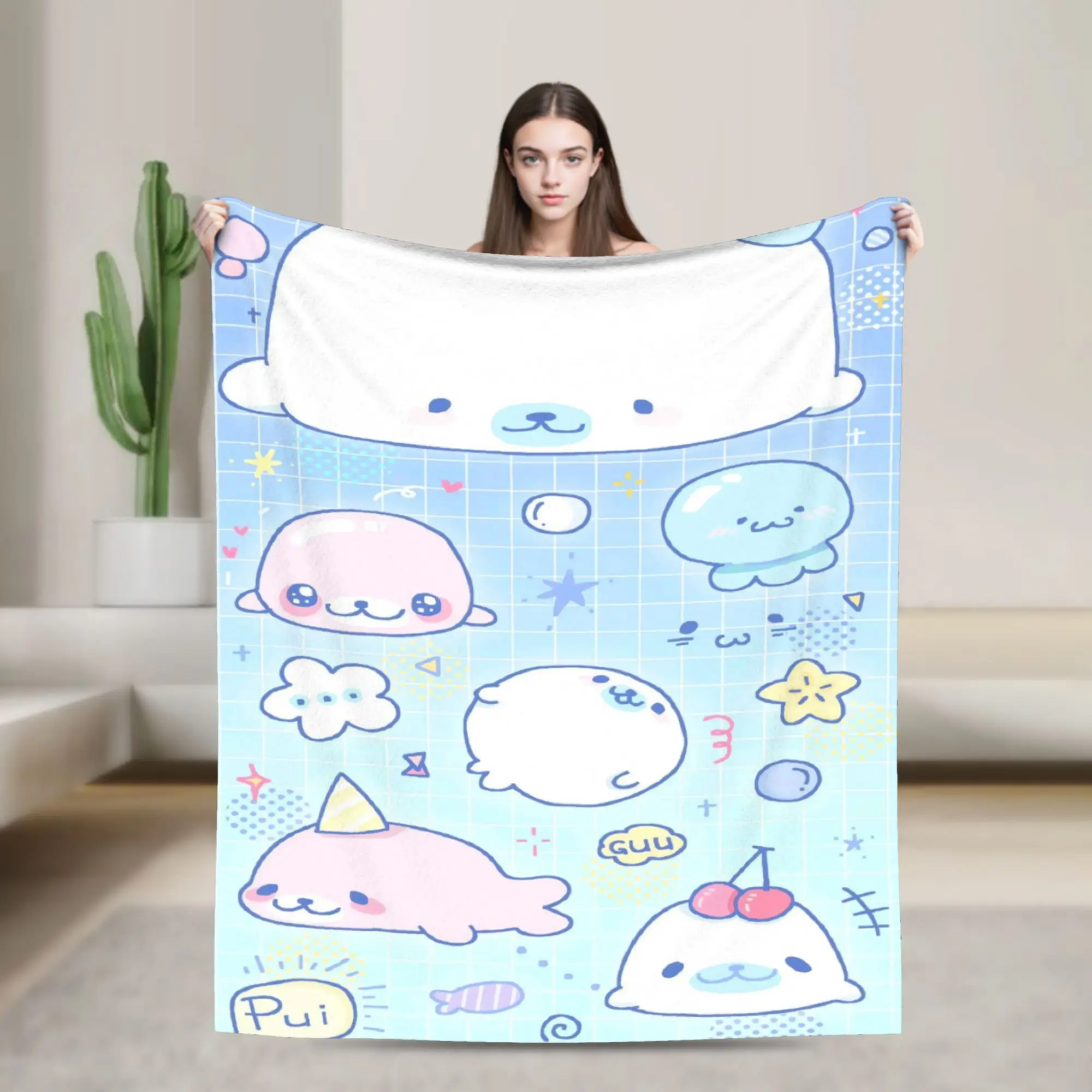 CUTE M-Mamegoma Seal Anime Blankets  Warm Soft Street Trend Plush Throw Blanket For Couch Chair Sofa Bed Bedspread Bed Cover