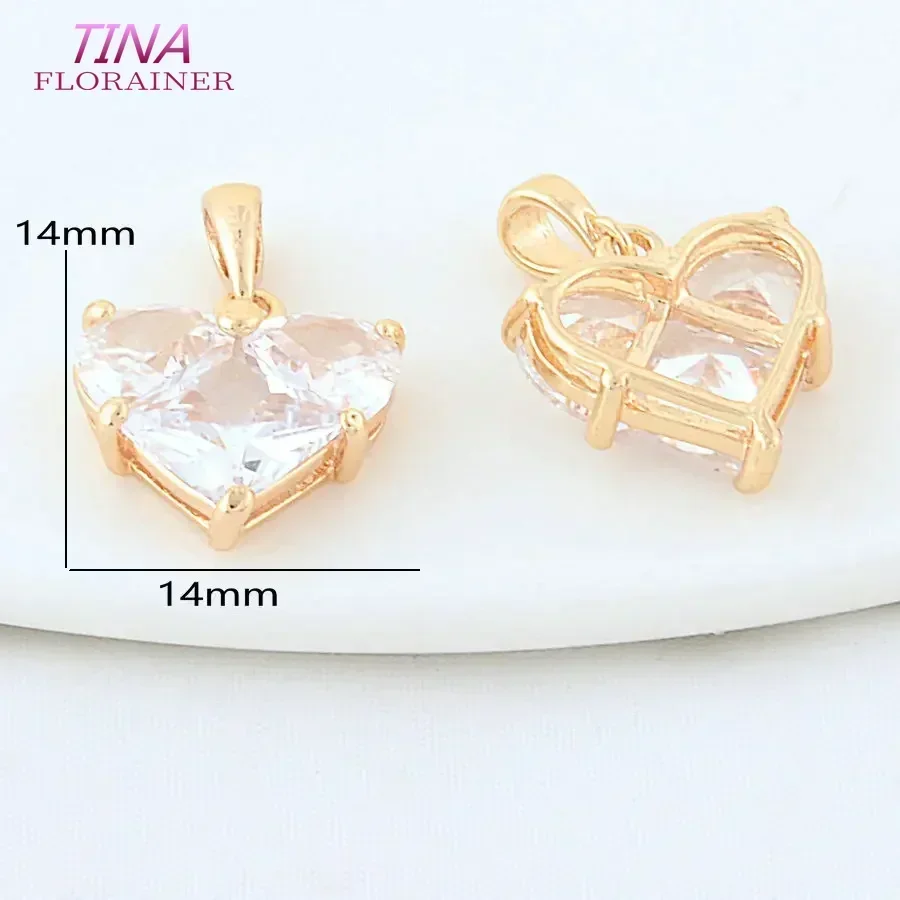 10.5mm 14MM 14K Gold Color Brass with Zircon Heart Charms Pendants Necklace Earrings Jewelry Making Supplies Accessories