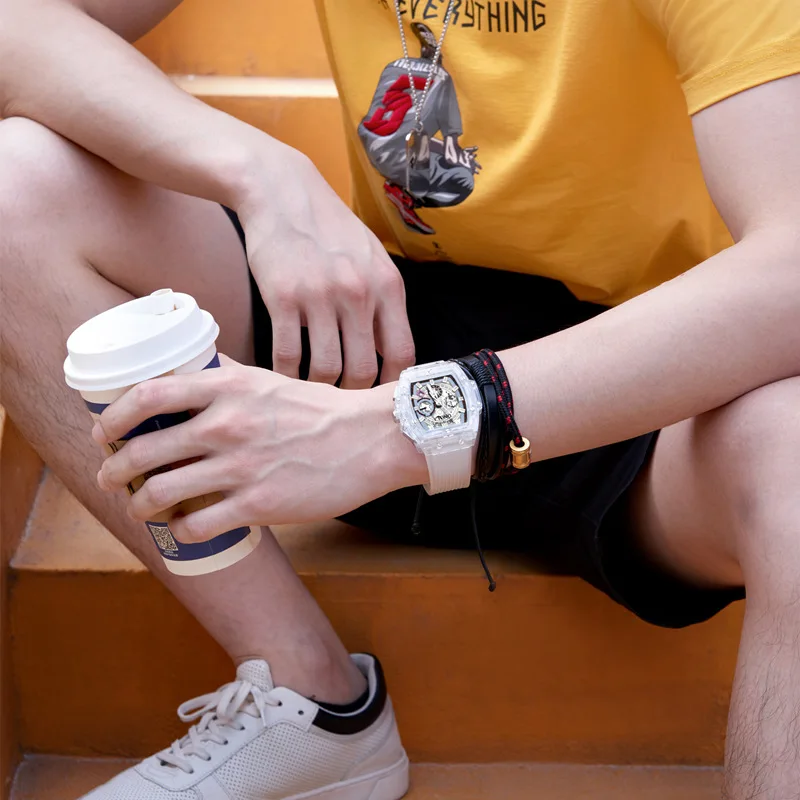 ONOLA Fashion Leisure Business Transparency Watch For Men Ladies Chronograph Calendar Sports Waterproof Quartz Watches