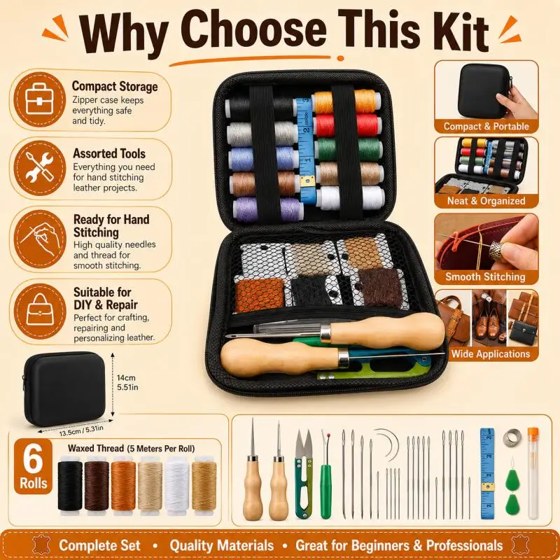 

Universal Leather Craft Tool Set Leather Hand Sewing Set Portable Bag Repair Wallet Making Sewing Tools