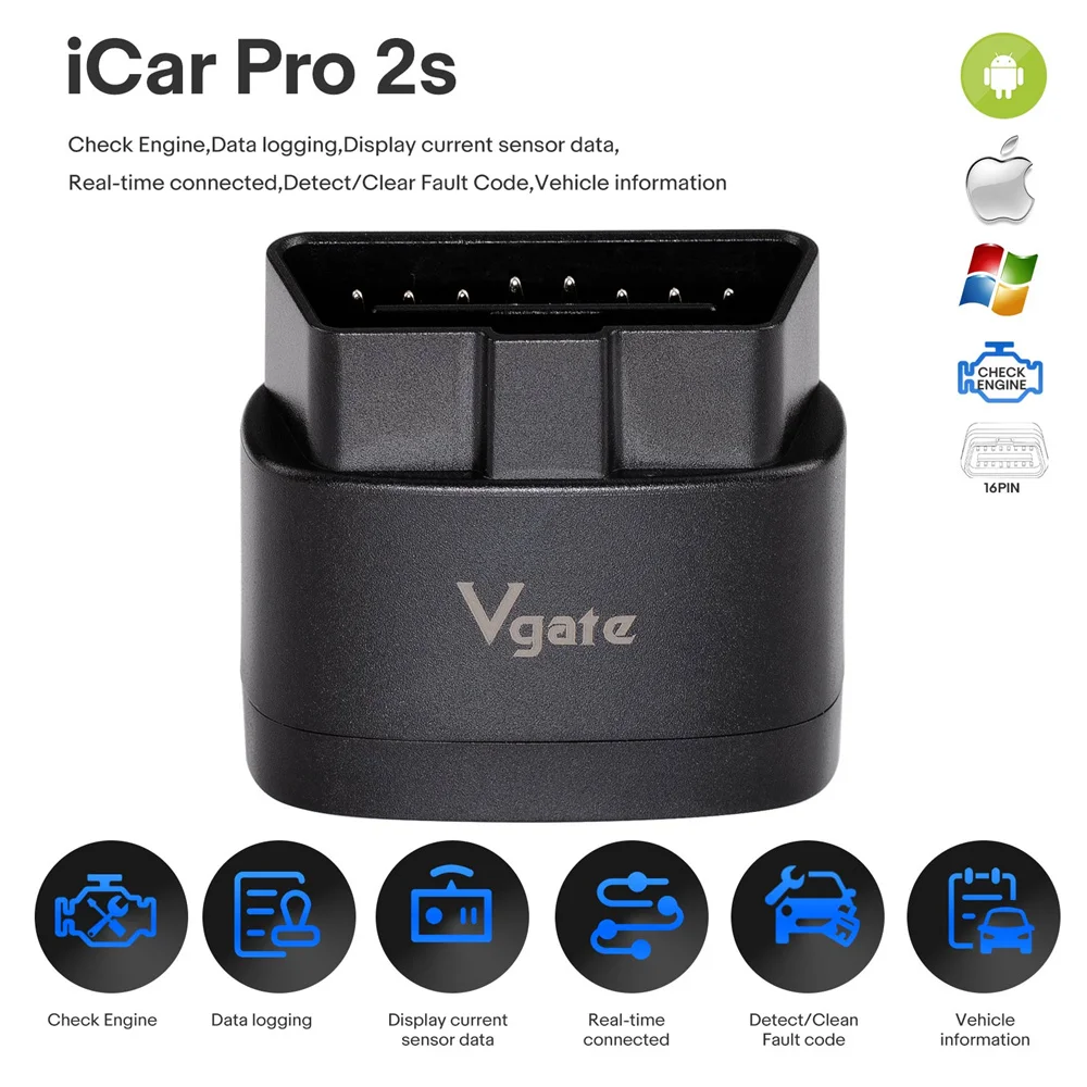 Vgate iCar Pro 2S Bluetooth OBD-II Adapter Free Firmware Update for iOS/Android/Windows