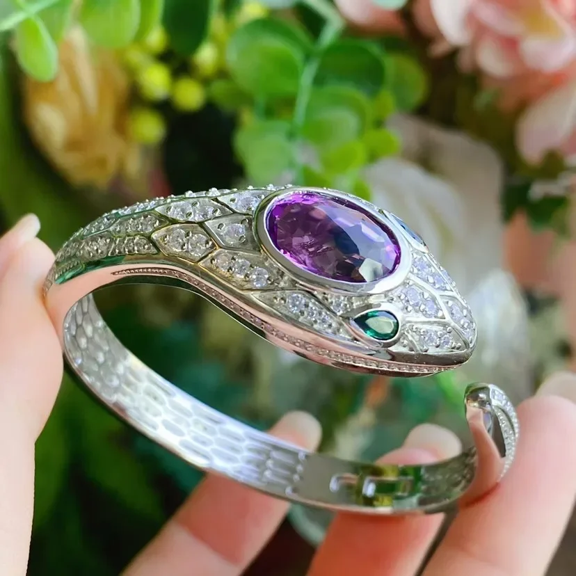 

Advanced Sense Purple Zircon Jewelry Set Snake Shaped Open Bracelet Women's Open Snake Ring Exquisite Fashion Jewelry Gift