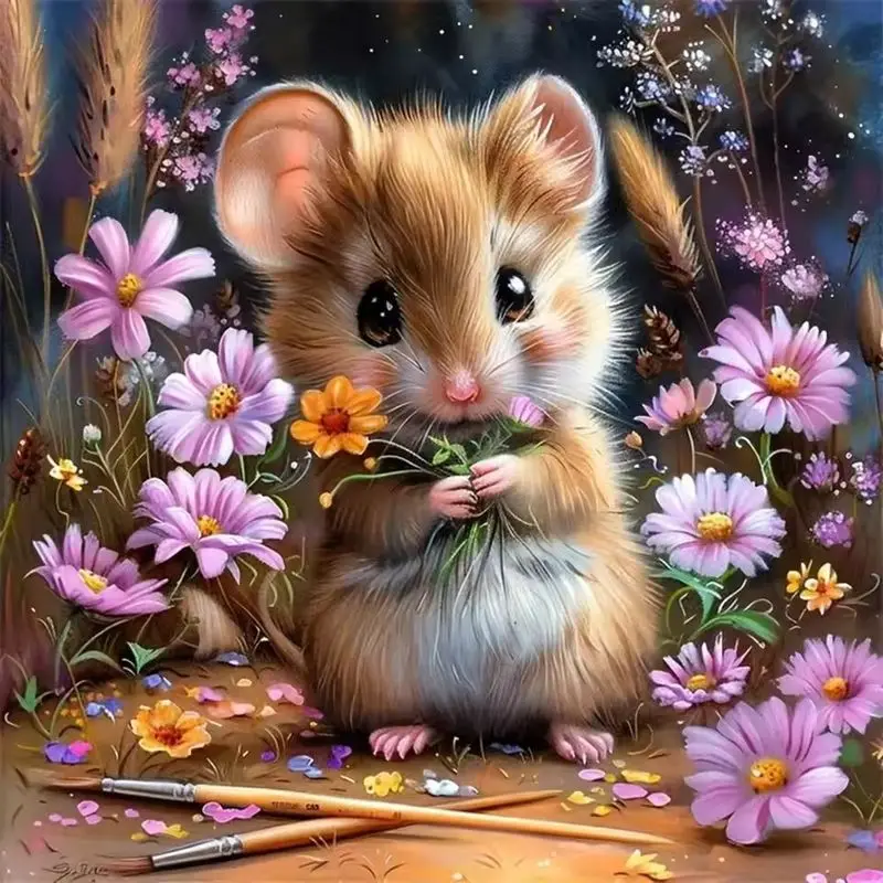 

GATYZTORY 5D DIY Diamond Painting Mouse Full Square Rhinestone Embroidery Animal Cross Stitch Mosaic Home Decor