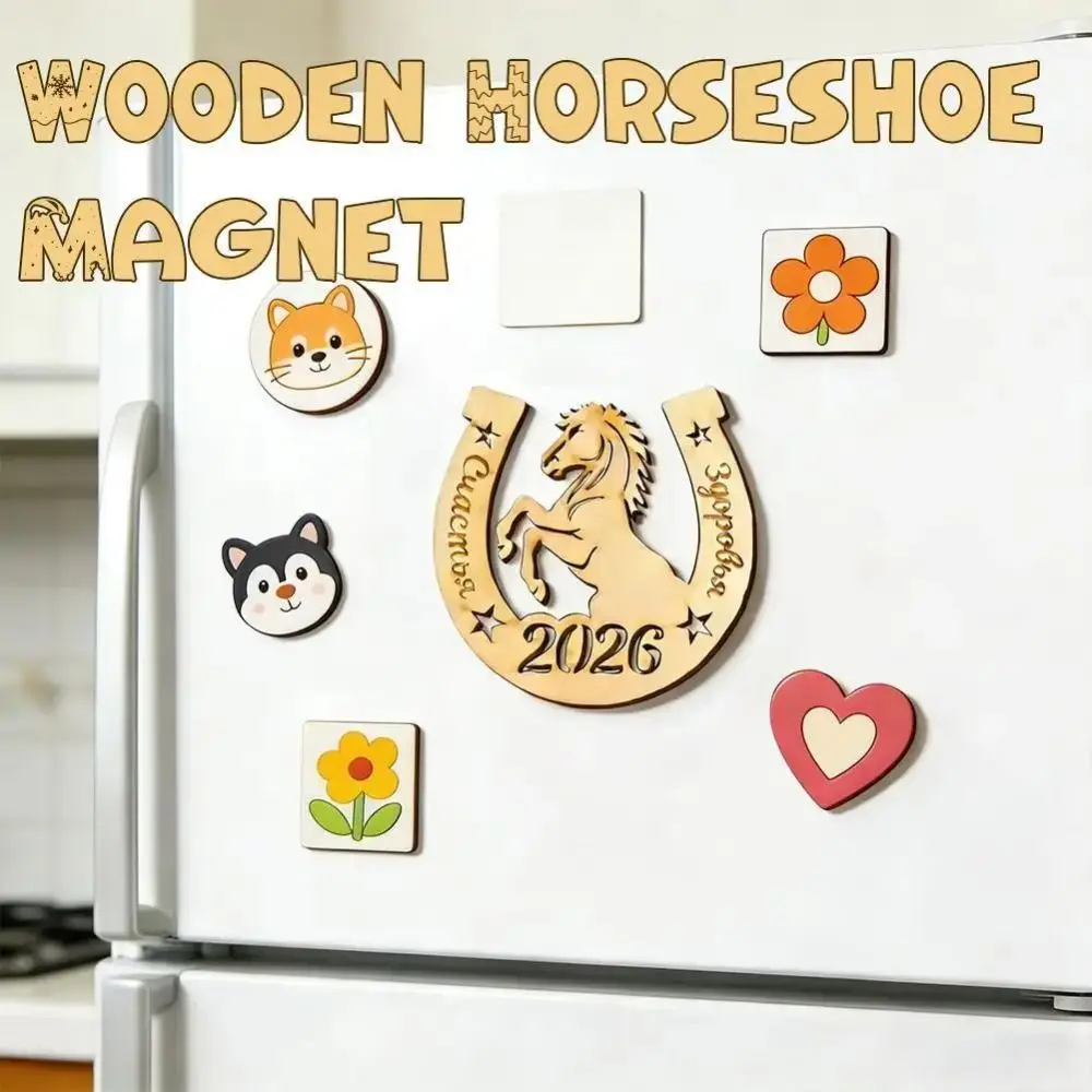 

Lucky Festive Decor Refrigerator Ornament Handmade Chinese Zodiac Year Of The Horse Sticker Decorative Wooden Decor Home