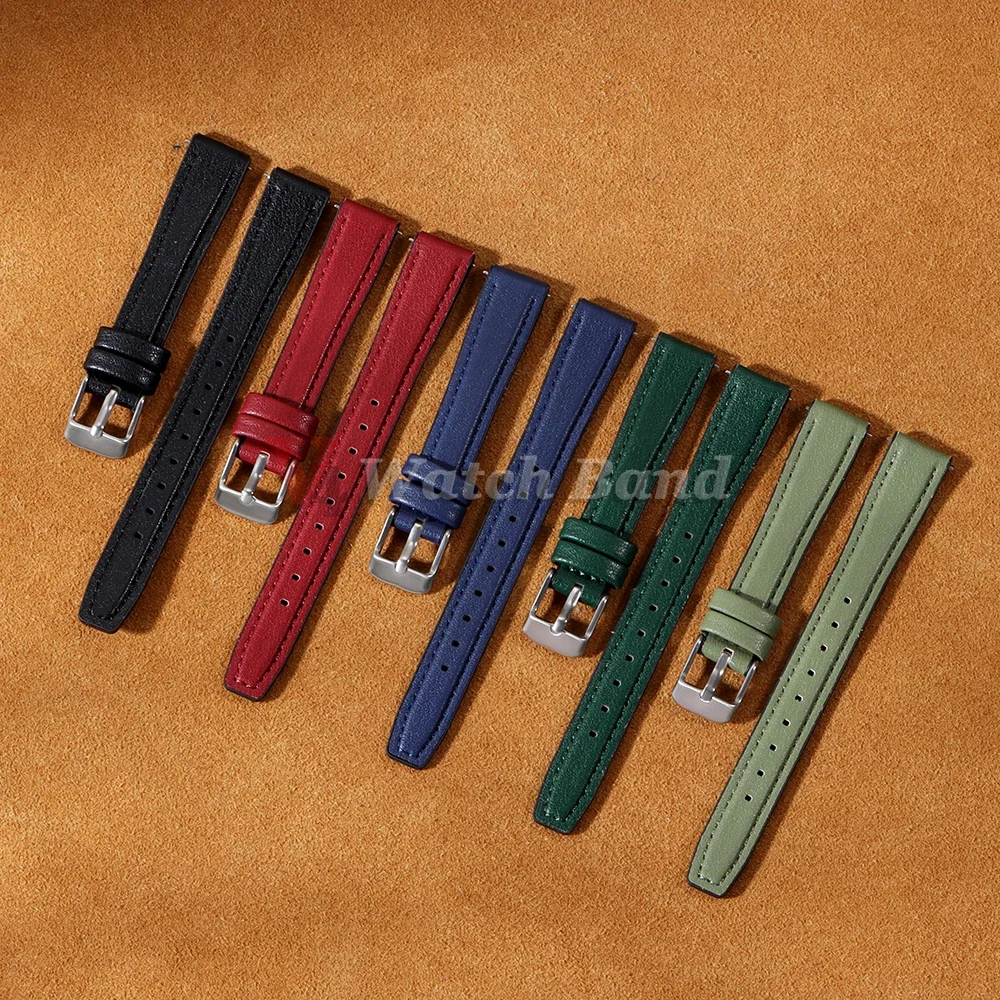 Real Animal Leather + Silicone Watch Strap Ultra-thin Wristbelt 10mm 12mm 14mm 16mm Slim Watch Band for Women Lolarose with Tool