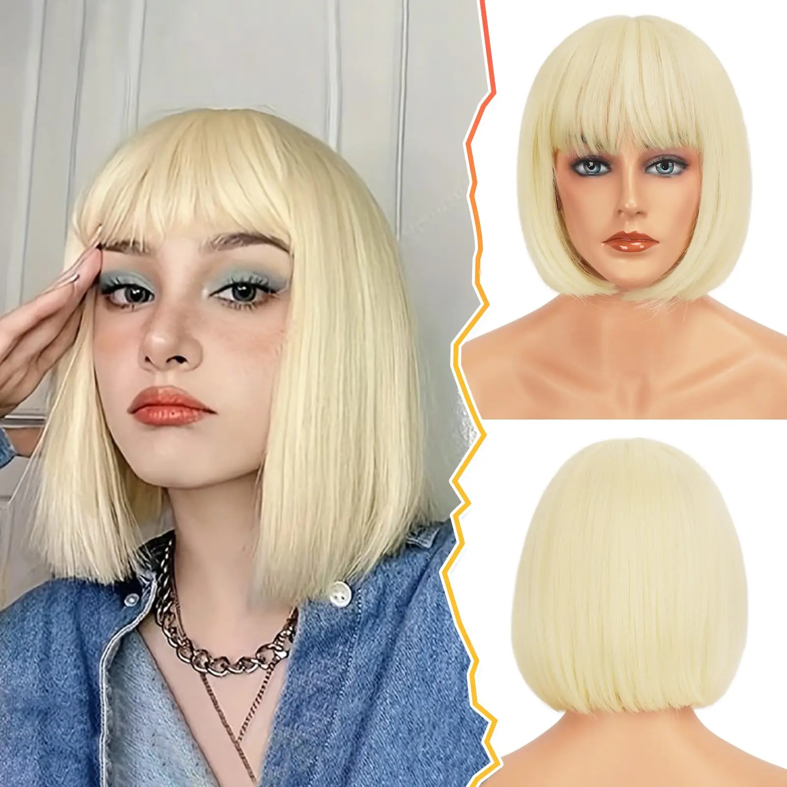 

Золотистый синтетический парик в стиле боб для костюмированных вечеринок, Хэллоуина, косплея, повседневный, термостойкий аксессуар для волос