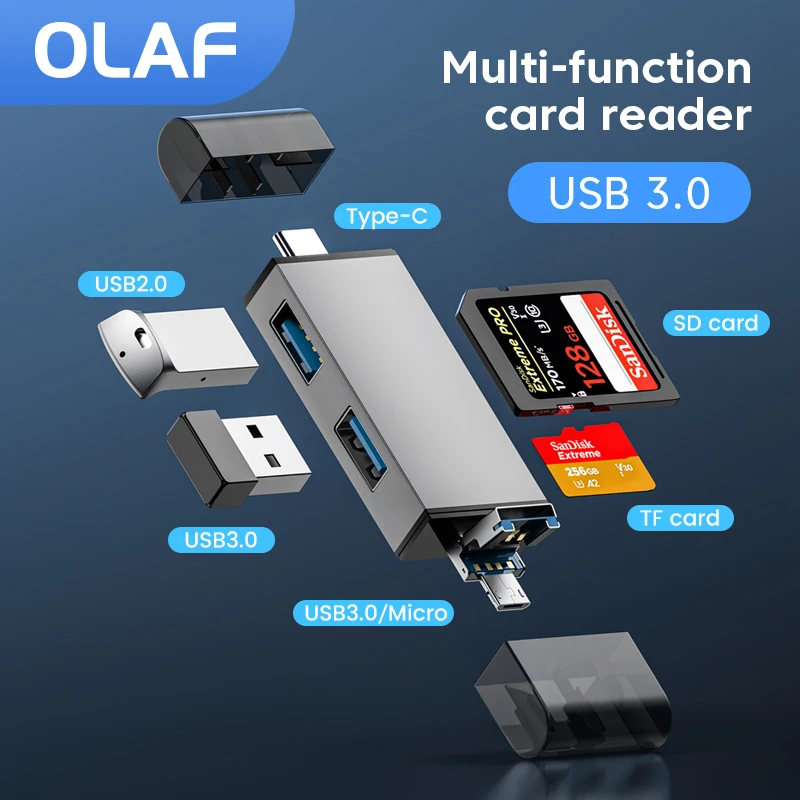 Olaf Card Reader 7 in 1 USB 3.0 to USB C Micro SD TF Memory CardReader Adapter For Mobile Phone PC Laptop USB Flash Drive Reader