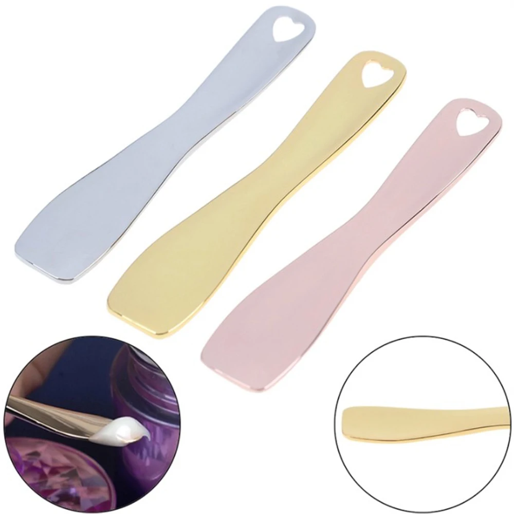 

Gold Silver Mini Cosmetic Spatula Metal Curved Scoop Makeup Mask Cream Spoon Eye Cream Stick Face Body Makeup Tools