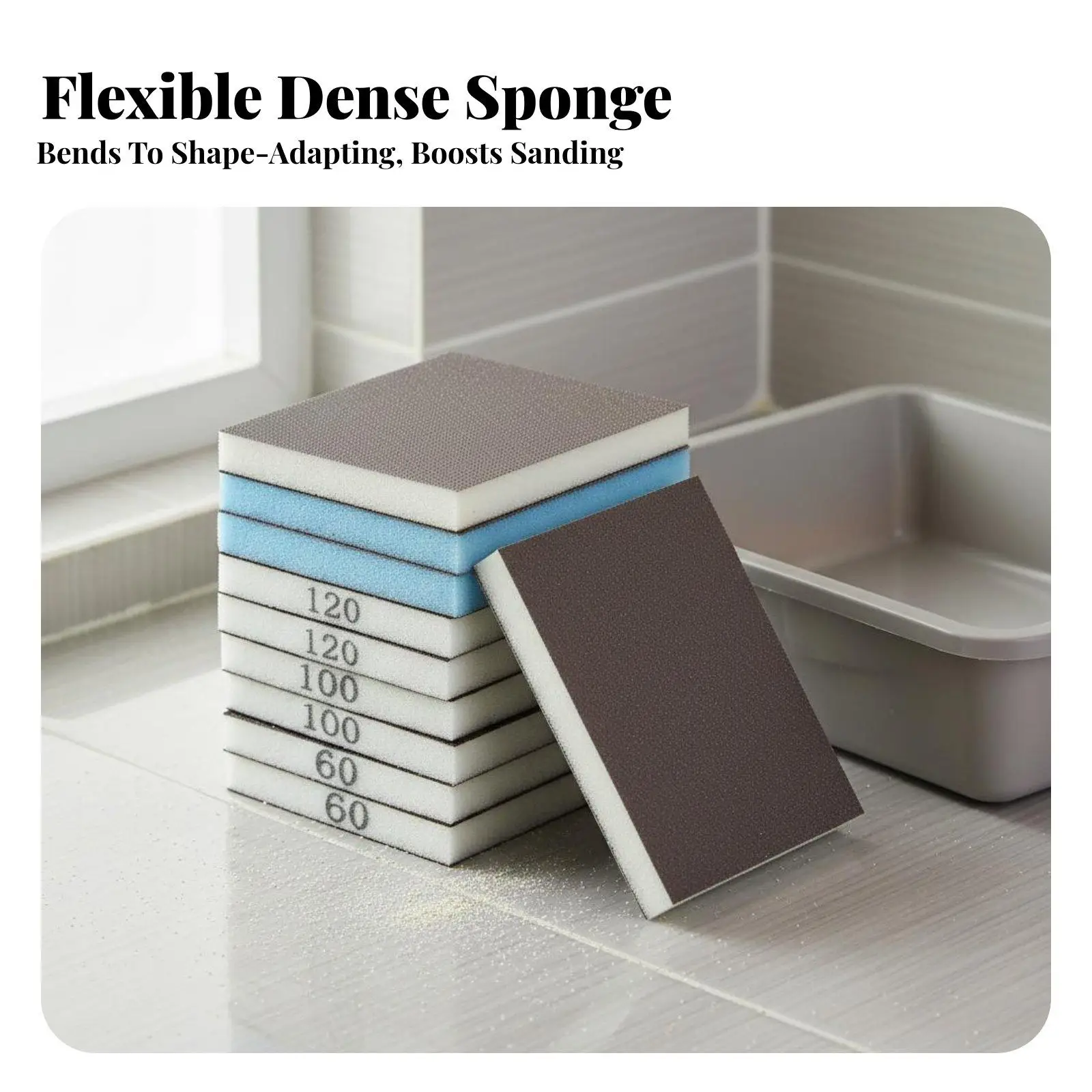 Sanding Sponge Block Kit with High Density Emery Coating for Woodworking Metal Finishing Drywall Smoothing Paint Prep Wet Dry