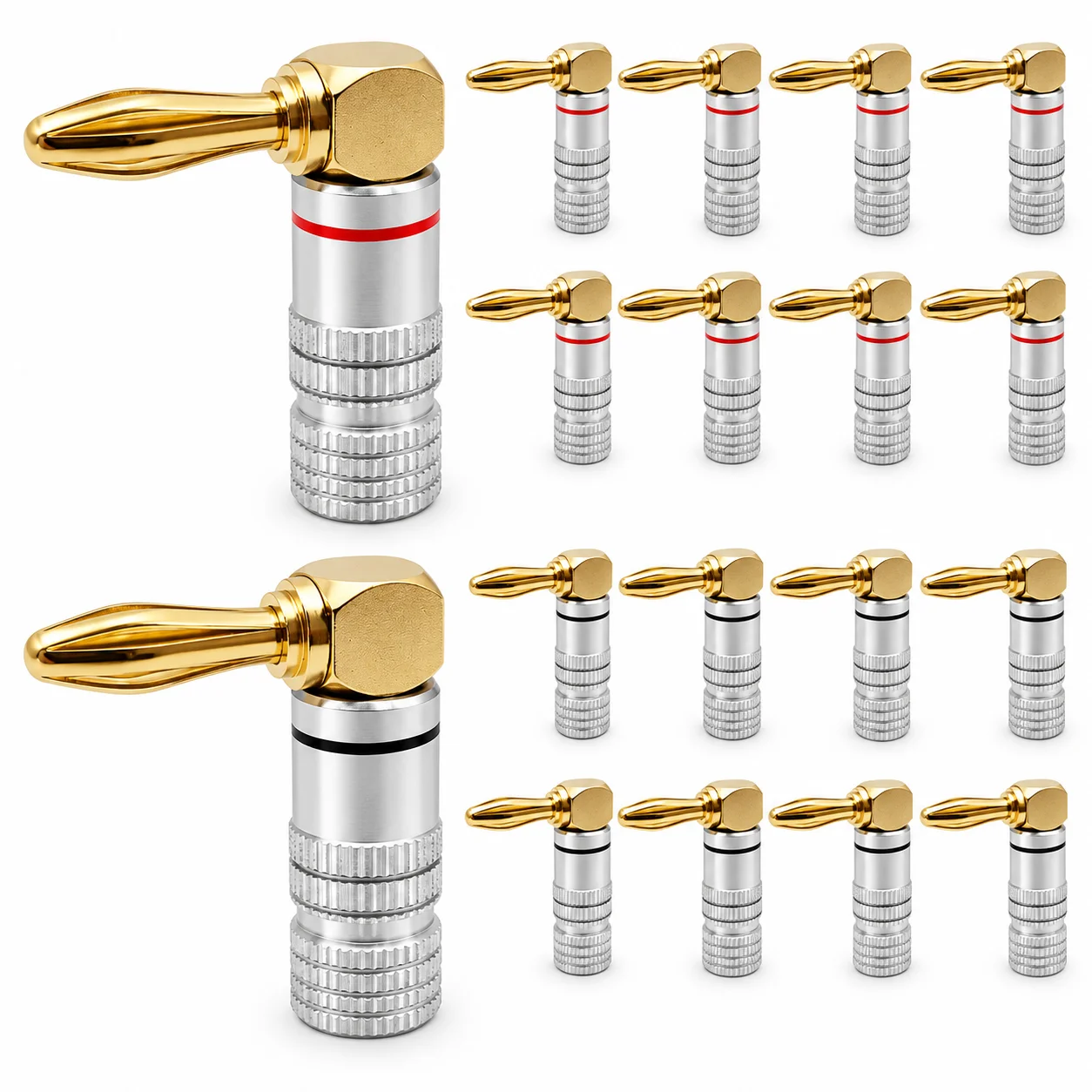 8/40 PCS 4mm Right Angle Banana Plug Connectors 90 Degree Gold-Plated Screw-Type Audio Speaker Wire Adapter Red Black