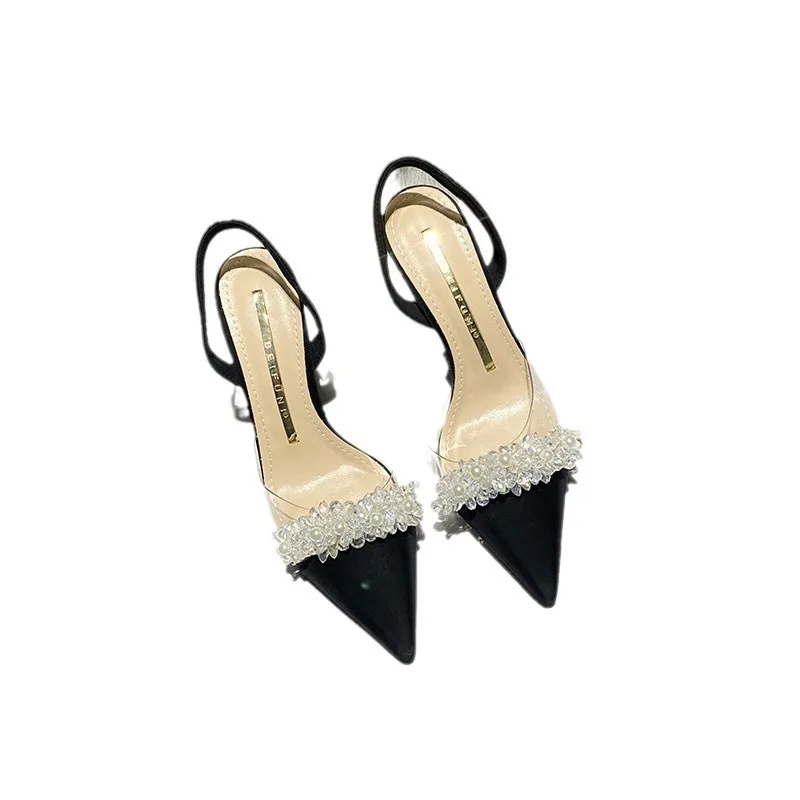 Donne Slingback tacchi alti estate sandali di lusso donne designer eleganti sandali con tacco alto a punta scarpe da festa trasparenti